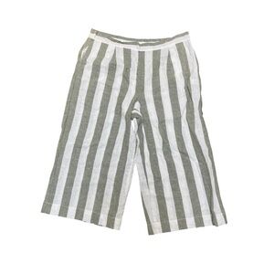 Linen Blend Striped Wide Leg Pants XL Green White Elastic Waist